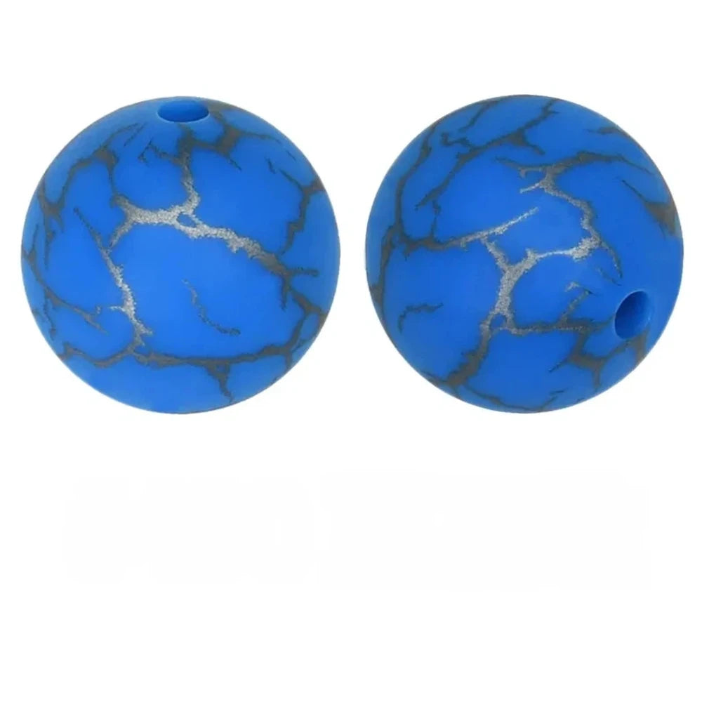 15mm Crack on Dark Blue Printed Silicone Bead for DIY Bracelet Pen