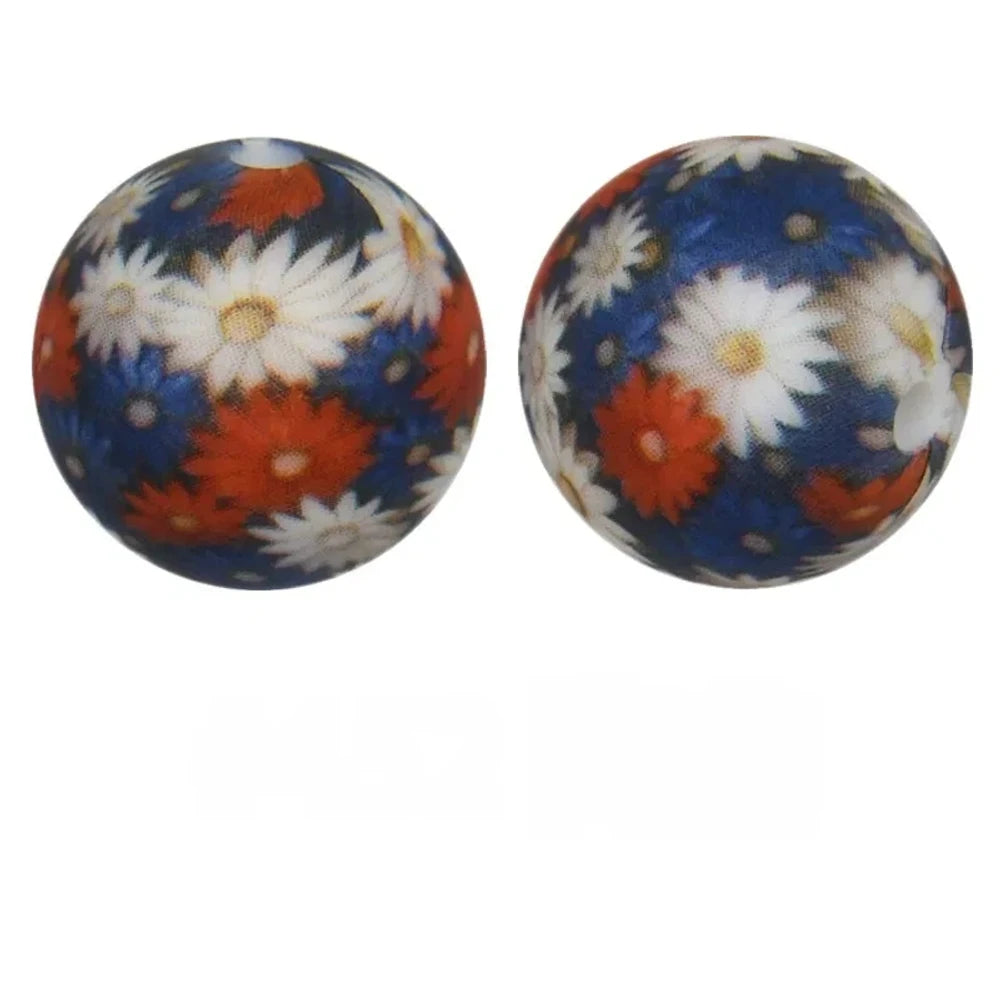 15mm Chrysanthemum Printed Silicone Bead for DIY Bracelet Pen