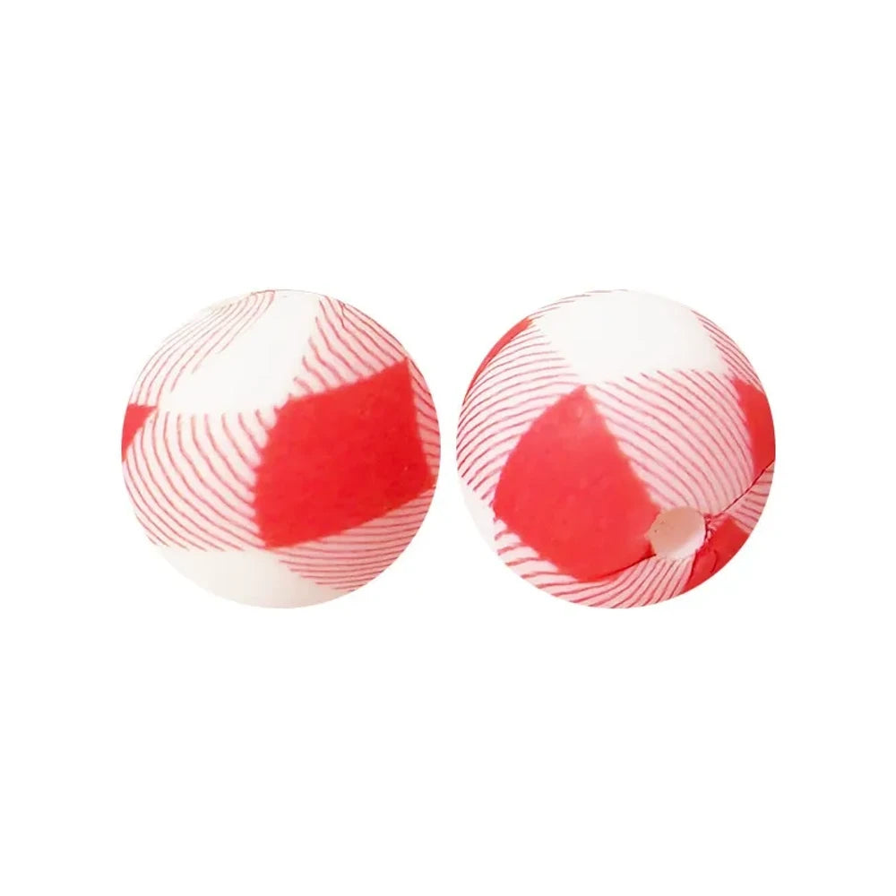 15mm Red and white Checkered Pattern Printed Silicone Bead for DIY Keychains Pens