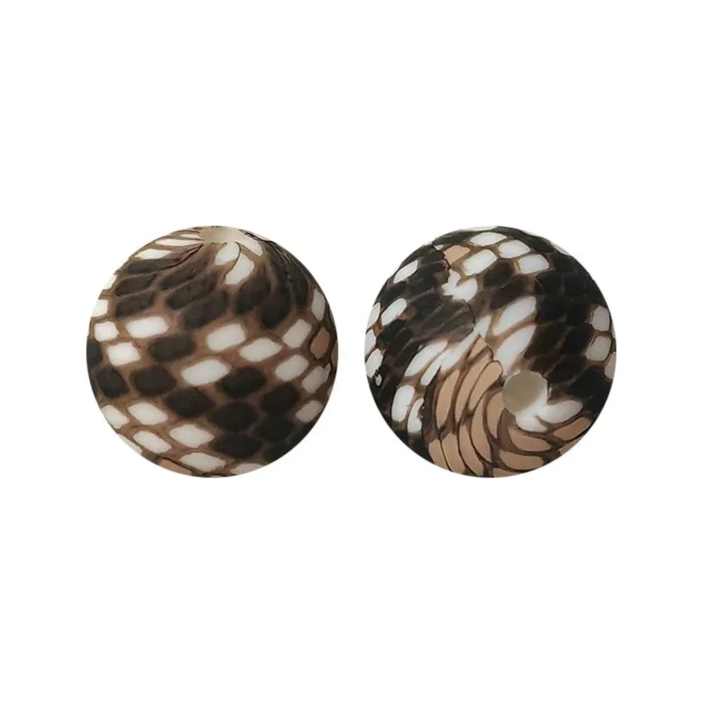 15mm Snakeskin Pattern Printed Silicone Bead for DIY Keychains Pens