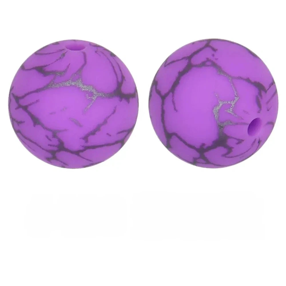 15mm Crack on Dark Purple Printed Silicone Bead for DIY Bracelet Pen