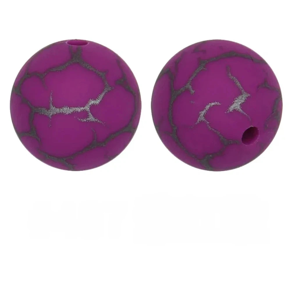 15mm Crack Purplish Red Printed Silicone Bead for DIY Bracelet Pen