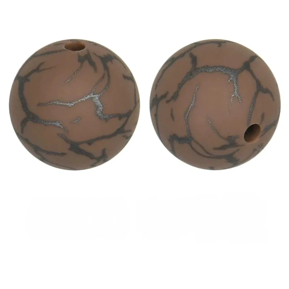 15mm Crack on Brown Printed Silicone Bead for DIY Pens Keychains