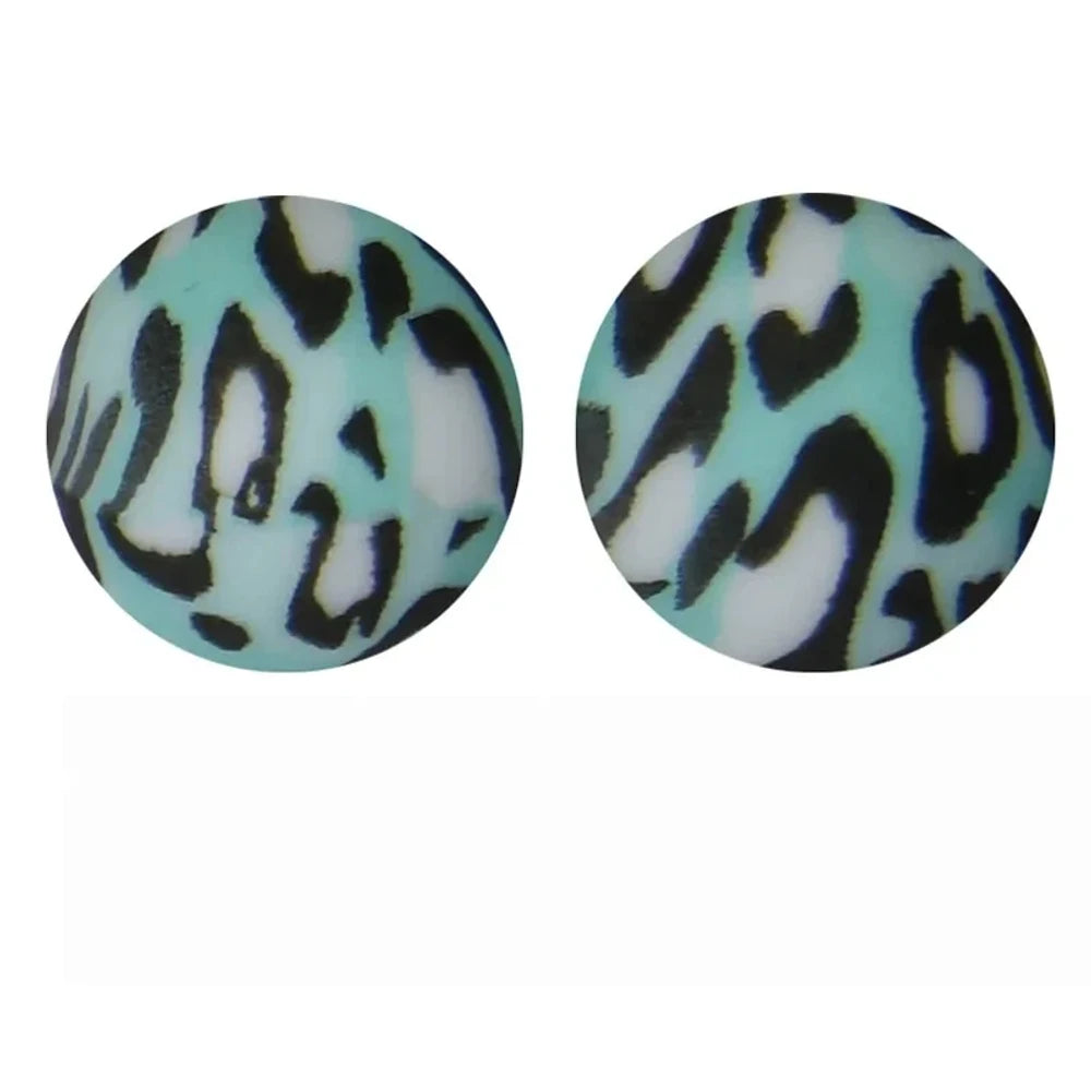 15mm Green Leopard Printed Silicone Bead for DIY Pens Keychains