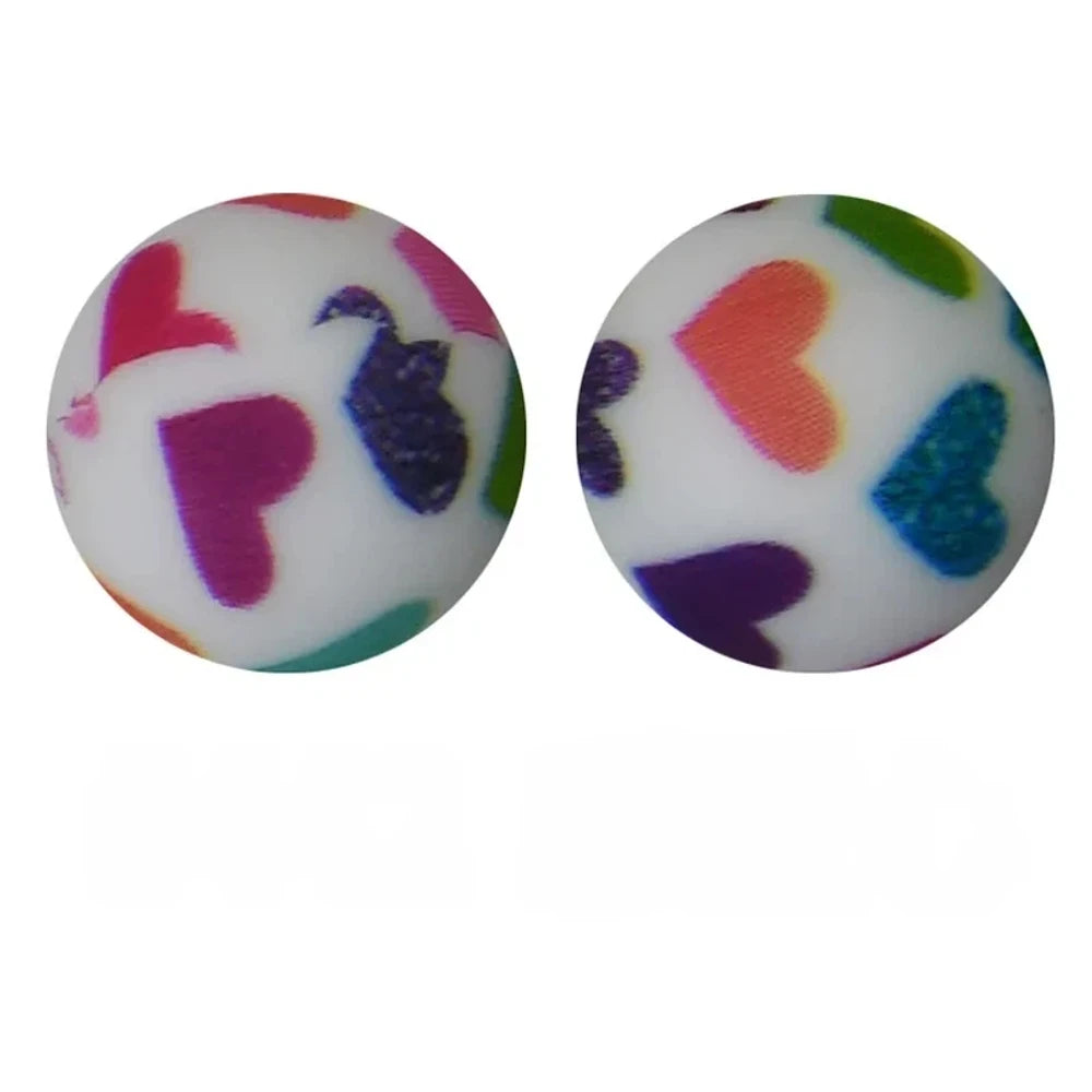 15mm Colorful Heart Printed Silicone Bead for DIY Pens Keychains