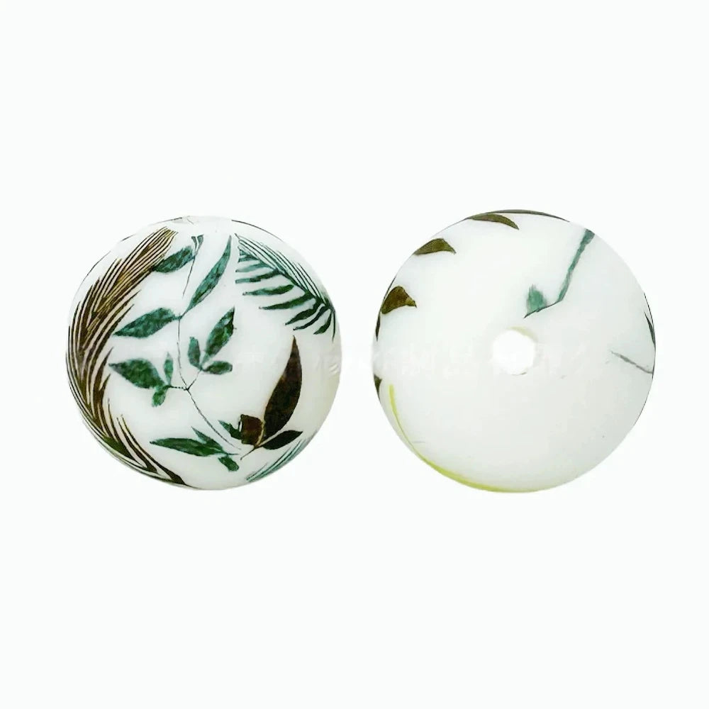 15mm Leaves Printed Silicone Bead for DIY Pens Keychain