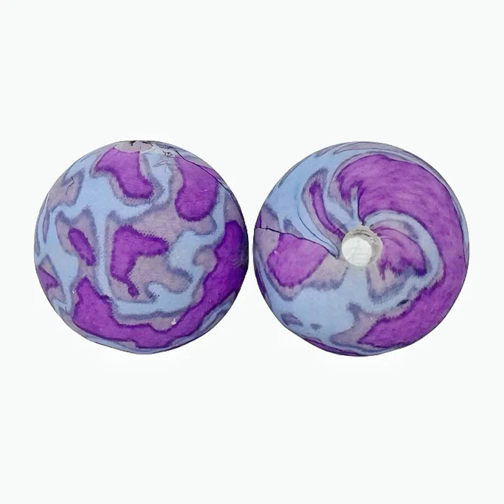 15mm Purple and Blue Printed Silicone Bead for DIY Pens Keychain