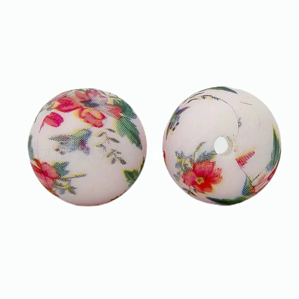 15mm Flowers Printed Silicone Bead for DIY Pens Keychain