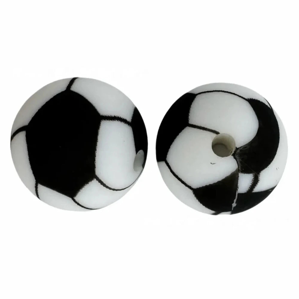 15mm Football Printed Silicone Bead for DIY Bracelets Keychains