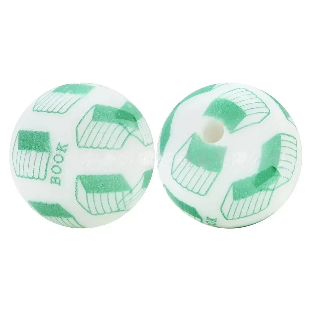 15mm Book Printed Silicone Bead for DIY Keychains Pens