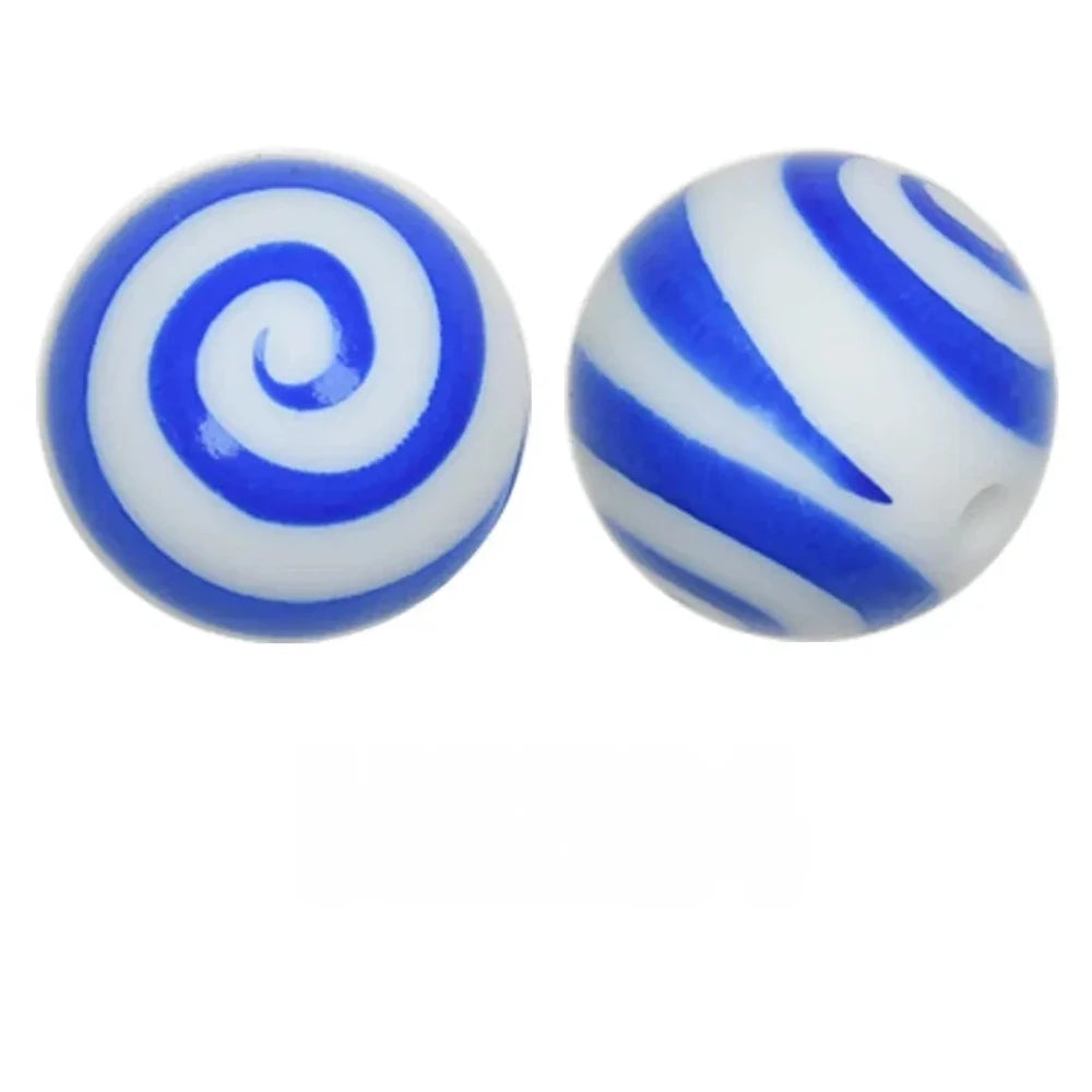 15mm Blue Swirl Printed Silicone Bead for DIY Bracelet Pen