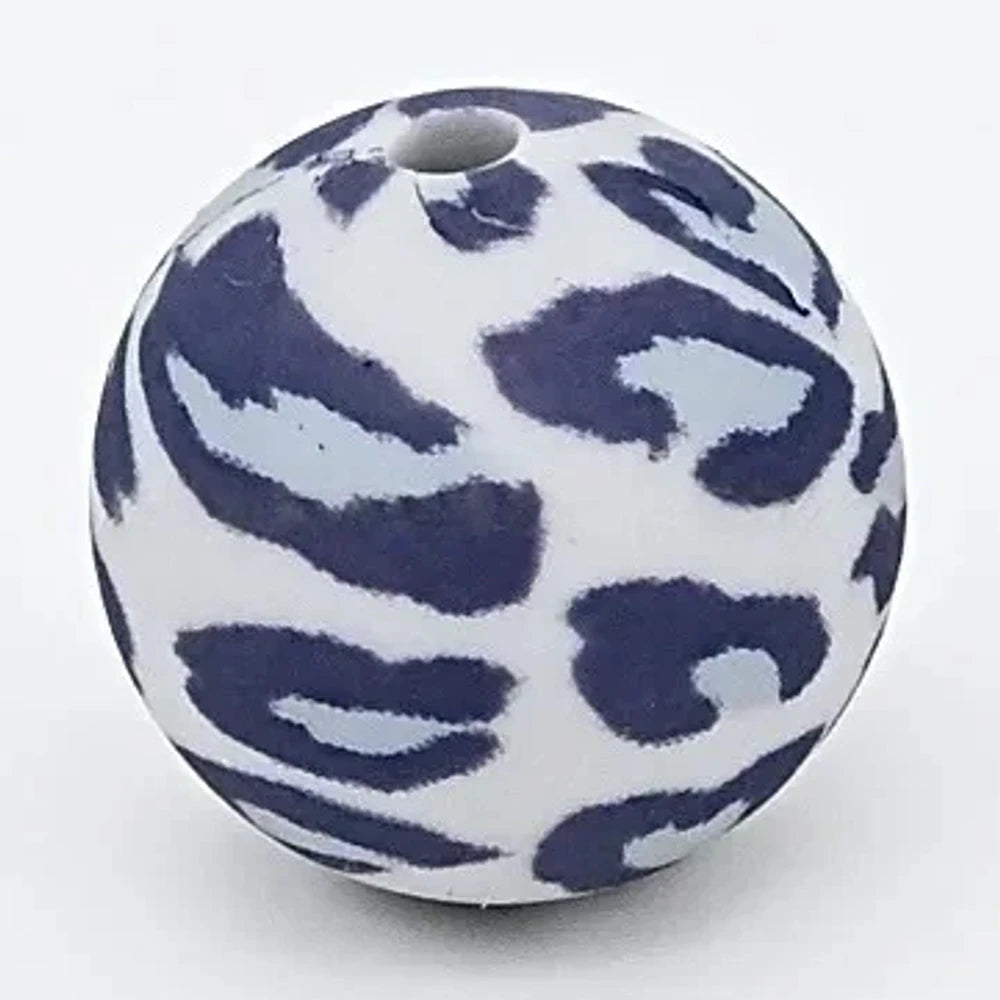 15mm Blue Leopard Printed Silicone Bead for DIY Keychains Pens