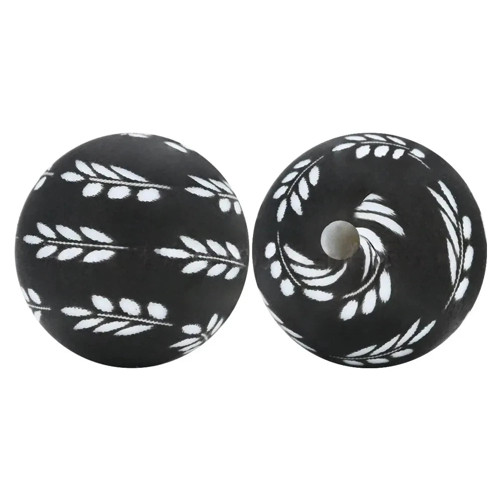 15mm Leaves Printed Silicone Bead for DIY Keychains Pens