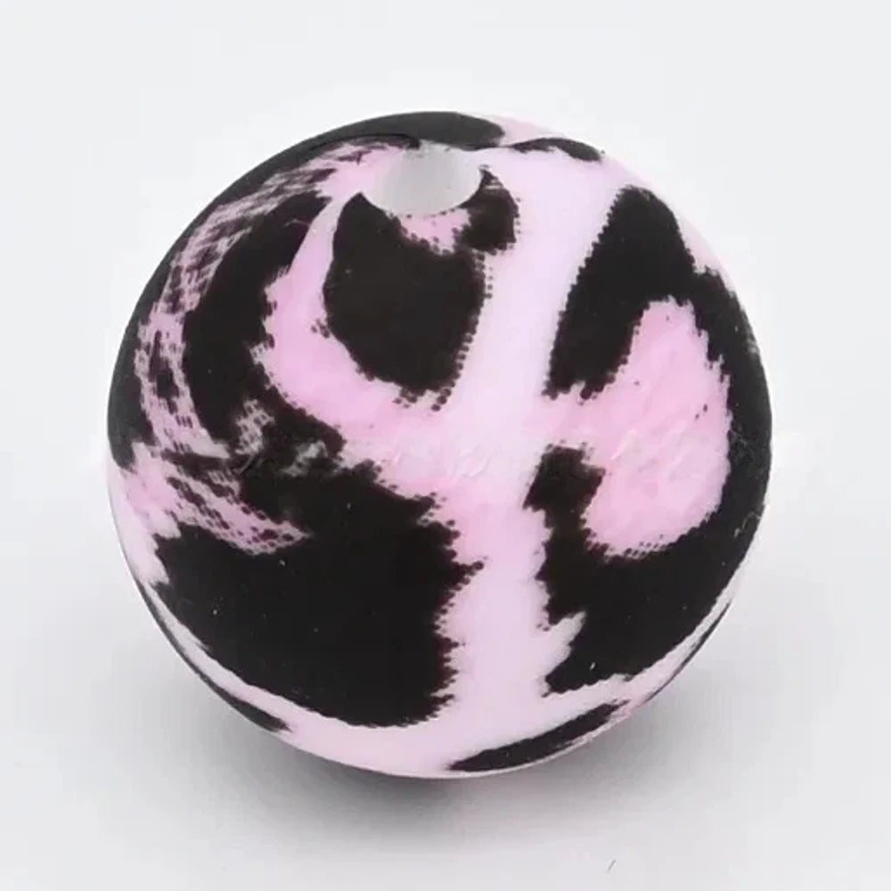 15mm Pink Leopard Printed Silicone Bead for DIY Bracelets Keychains