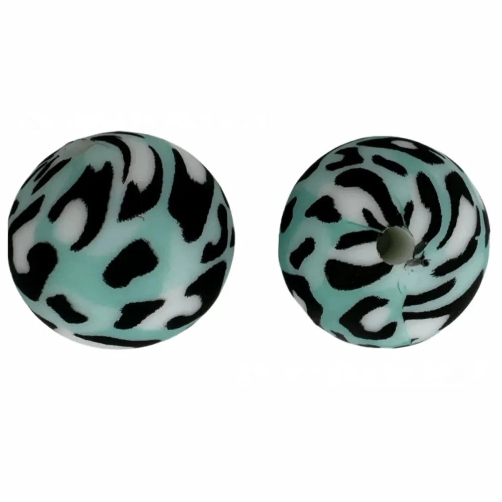 15mm Leopard on Green Printed Silicone Bead for DIY Bracelets Pens