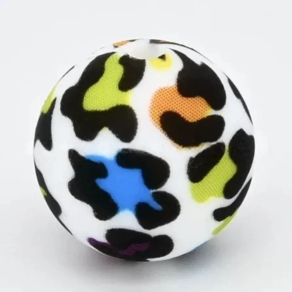 15mm Colorful Leopard Printed Silicone Bead for DIY Keychains Bracelets
