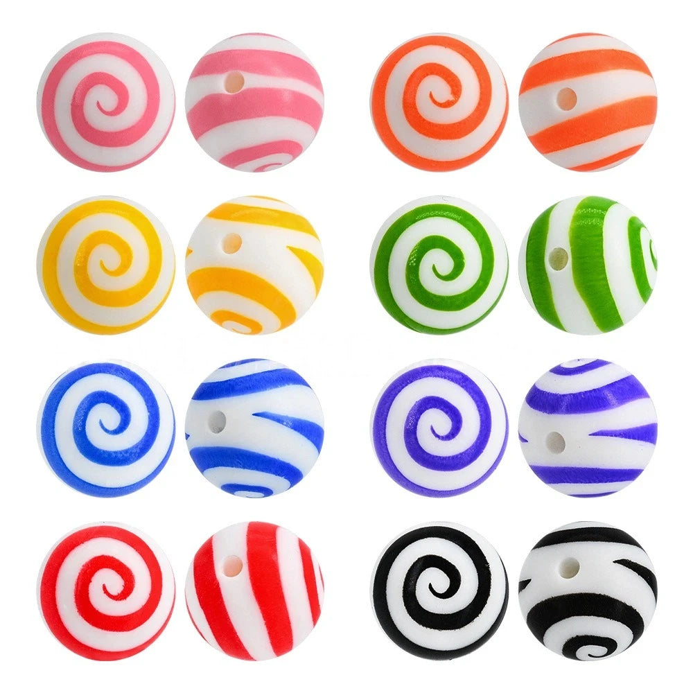 15mm Swirl Printed Silicone Bead for DIY Pens Bracelets Keychains