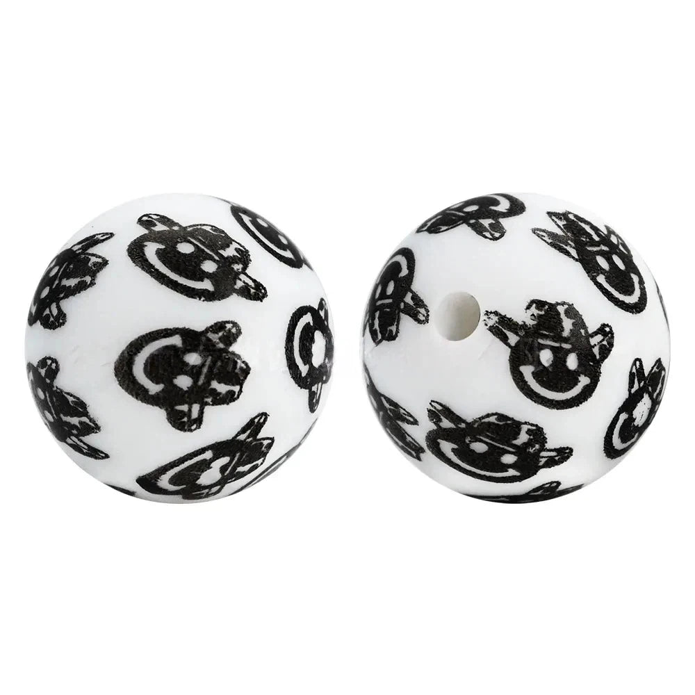 15mm Smiley Face Printed Silicone Bead for DIY Pens Keychains