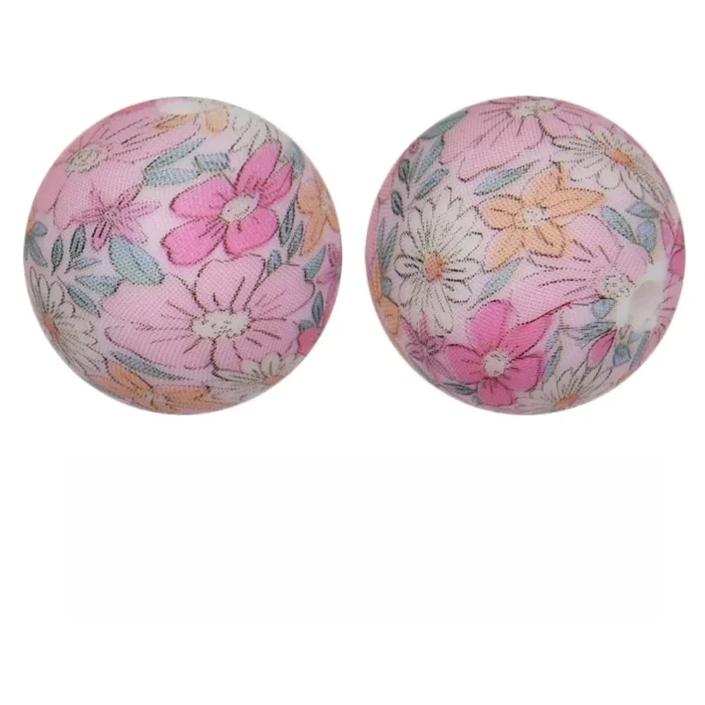 15mm Smile Flower Printed Silicone Bead for DIY Bracelet Pen