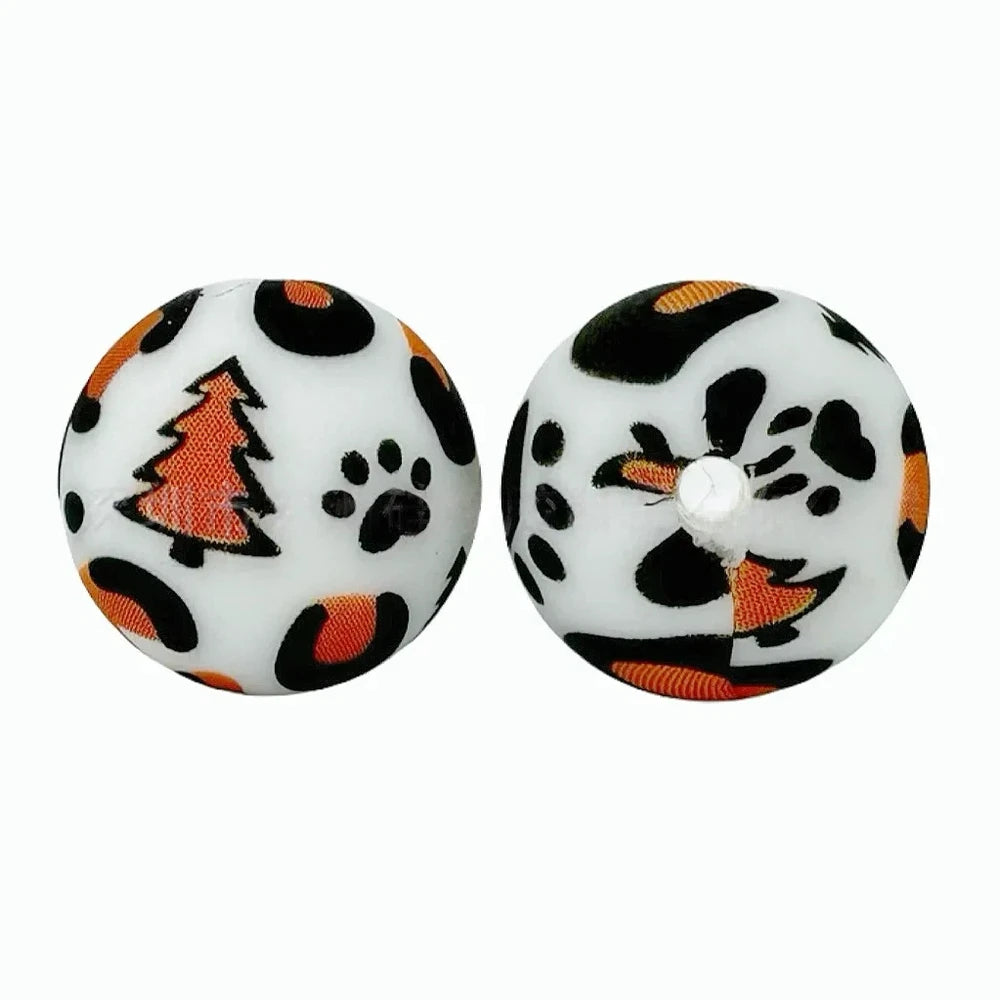 15mm Christmas Tree dog Paw Printed Silicone Bead for DIY Bracelet Pens