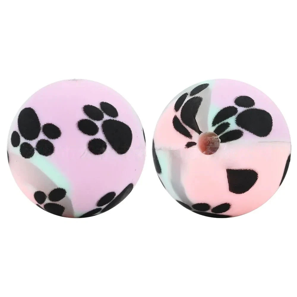 15mm Dog Paw Printed Silicone Bead for DIY Keychains Pens