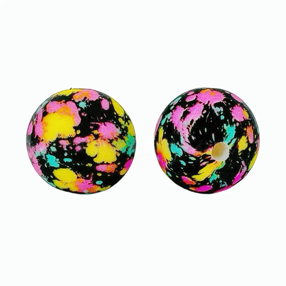 15mm Watercolor Printed Silicone Bead for DIY Pens Keychain