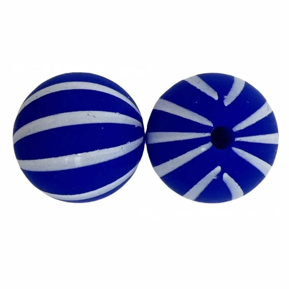 15mm Stripes on Blue Printed Silicone Bead for DIY Bracelets Keychains