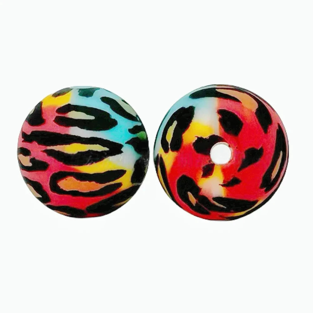 15mm Colorful Leopard Printed Silicone Bead for DIY Bracelet Pens