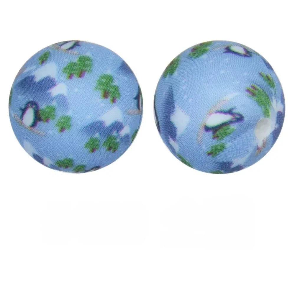 15mm Penguin Printed Silicone Bead for DIY Pens Keychains