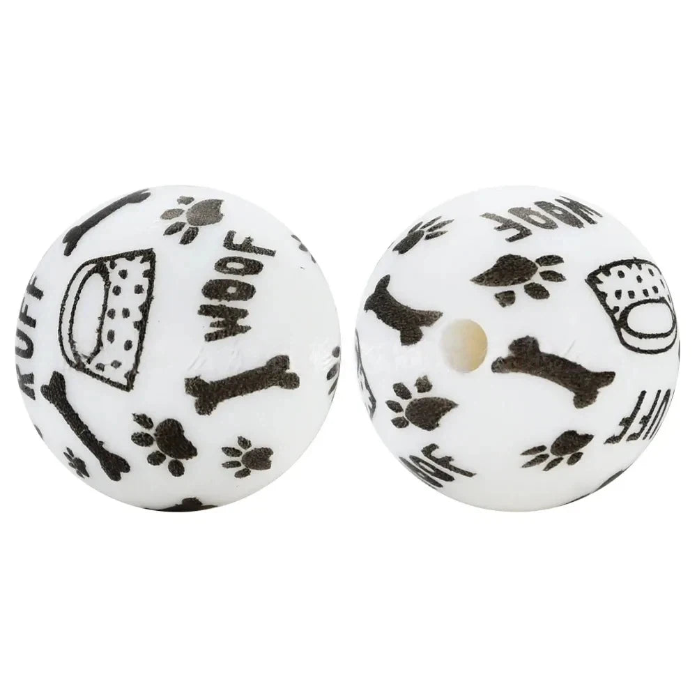 15mm Dog Food Printed Silicone Bead for DIY Keychains Pens