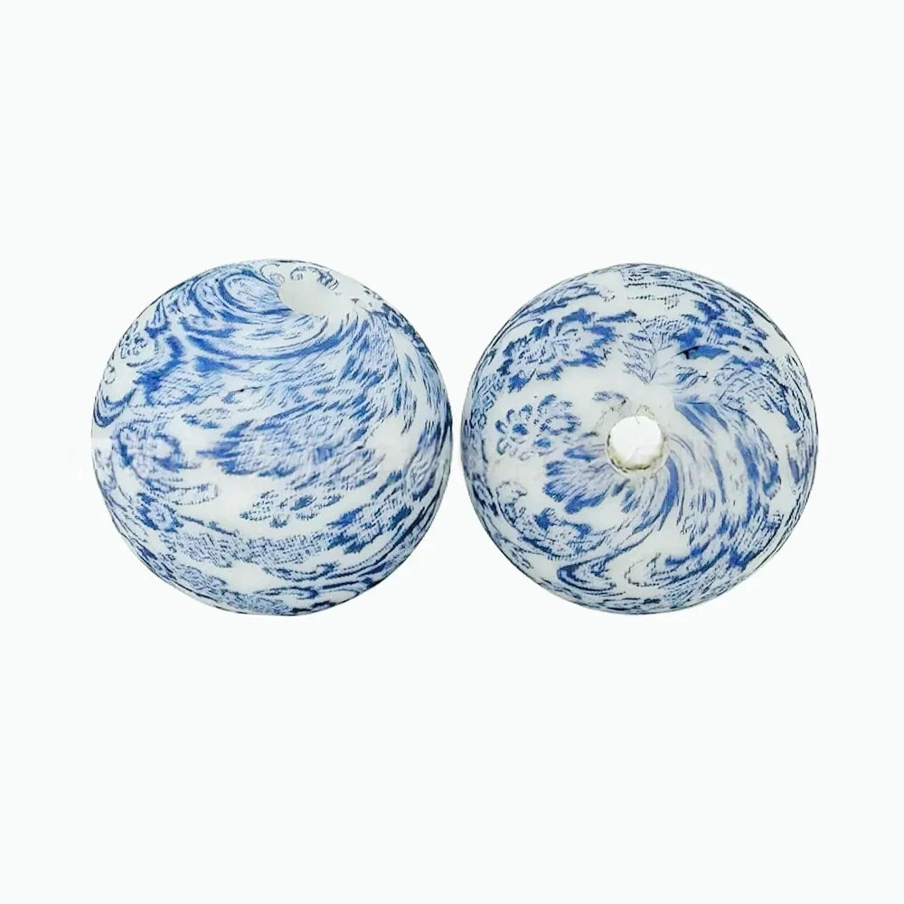 15mm Blue Printed Silicone Bead for DIY Pens Keychain