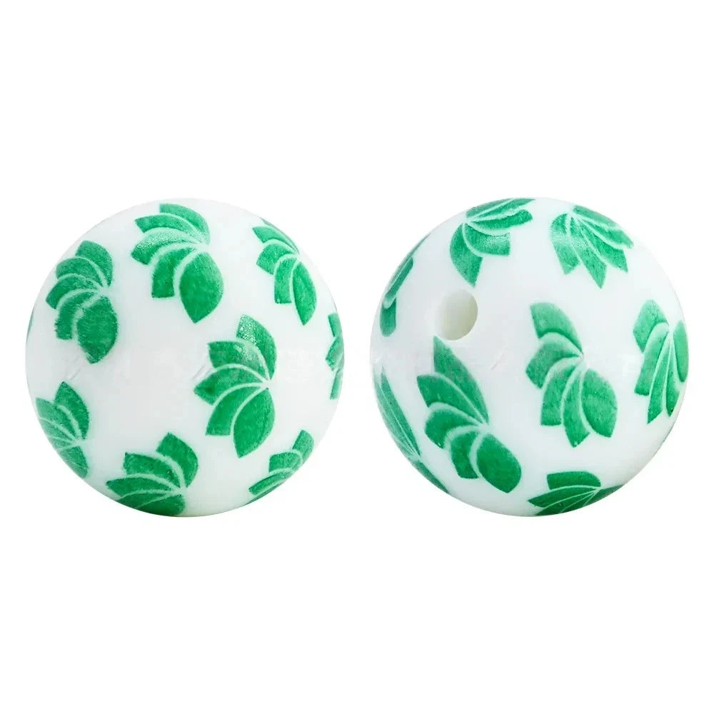 15mm Leaves Printed Silicone Bead for DIY Keychains Pens