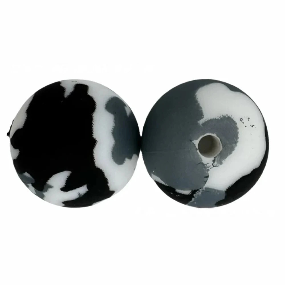 15mm Black and Gray Printed Silicone Bead for DIY Bracelets Keychains