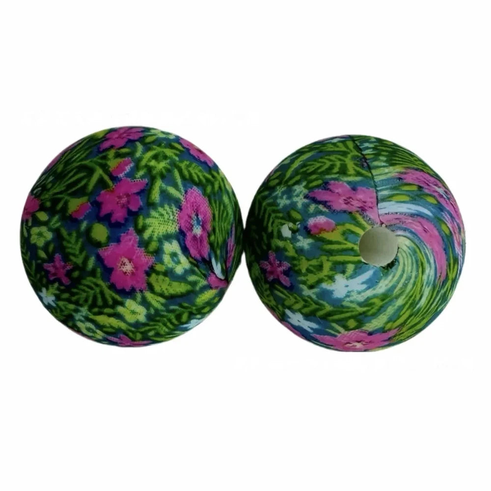15mm Flower and Leaves Printed Silicone Bead for DIY Bracelets Keychains
