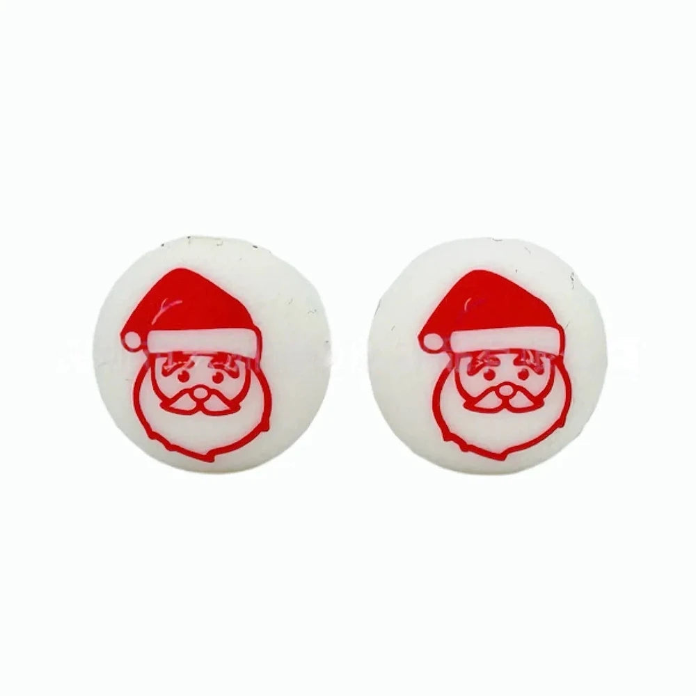 15mm Santa Printed Silicone Bead for DIY Pens Keychain