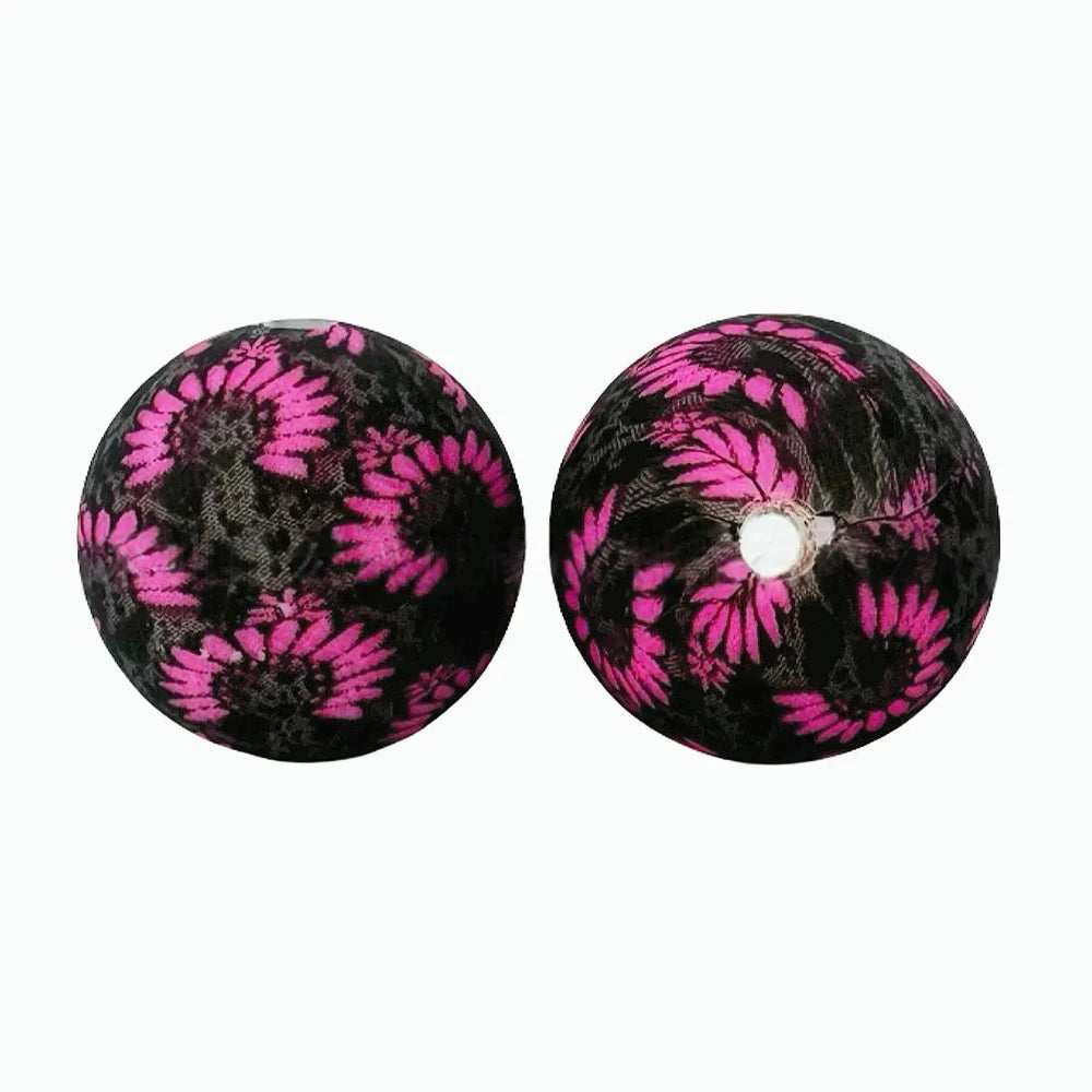 15mm Pink Leaves Printed Silicone Bead for DIY Pens Keychain