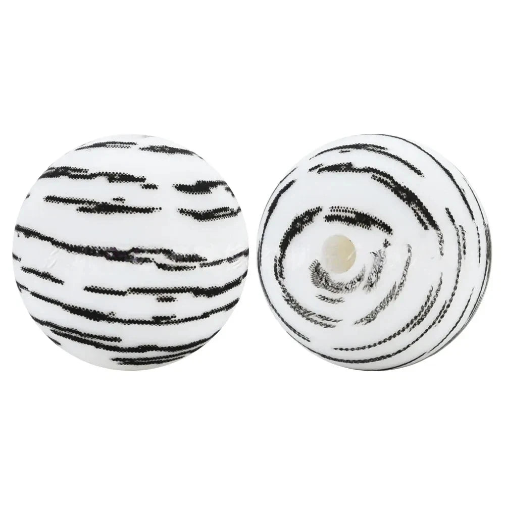 15mm Black Stripes Printed Silicone Bead for DIY Keychains Pens