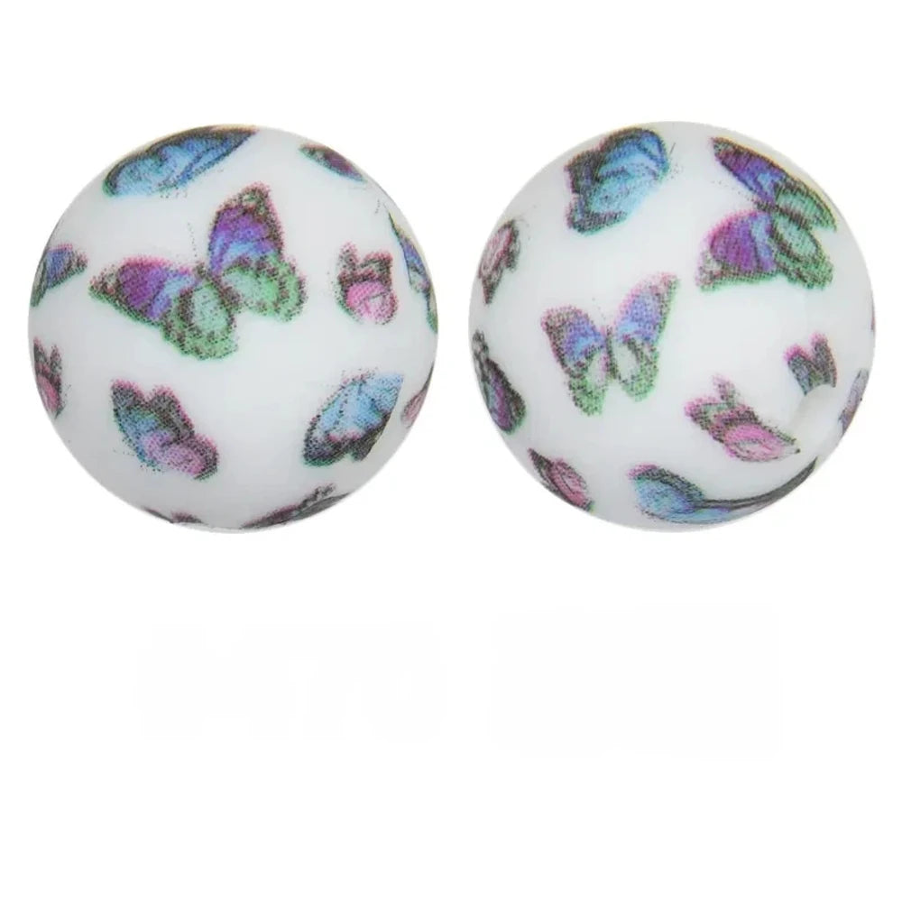 15mm Butterfly Printed Silicone Bead for DIY Bracelet Pen