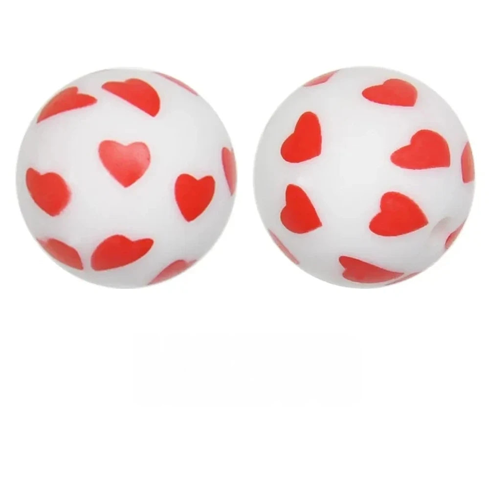 15mm Heart Printed Silicone Bead for DIY Bracelet Pen