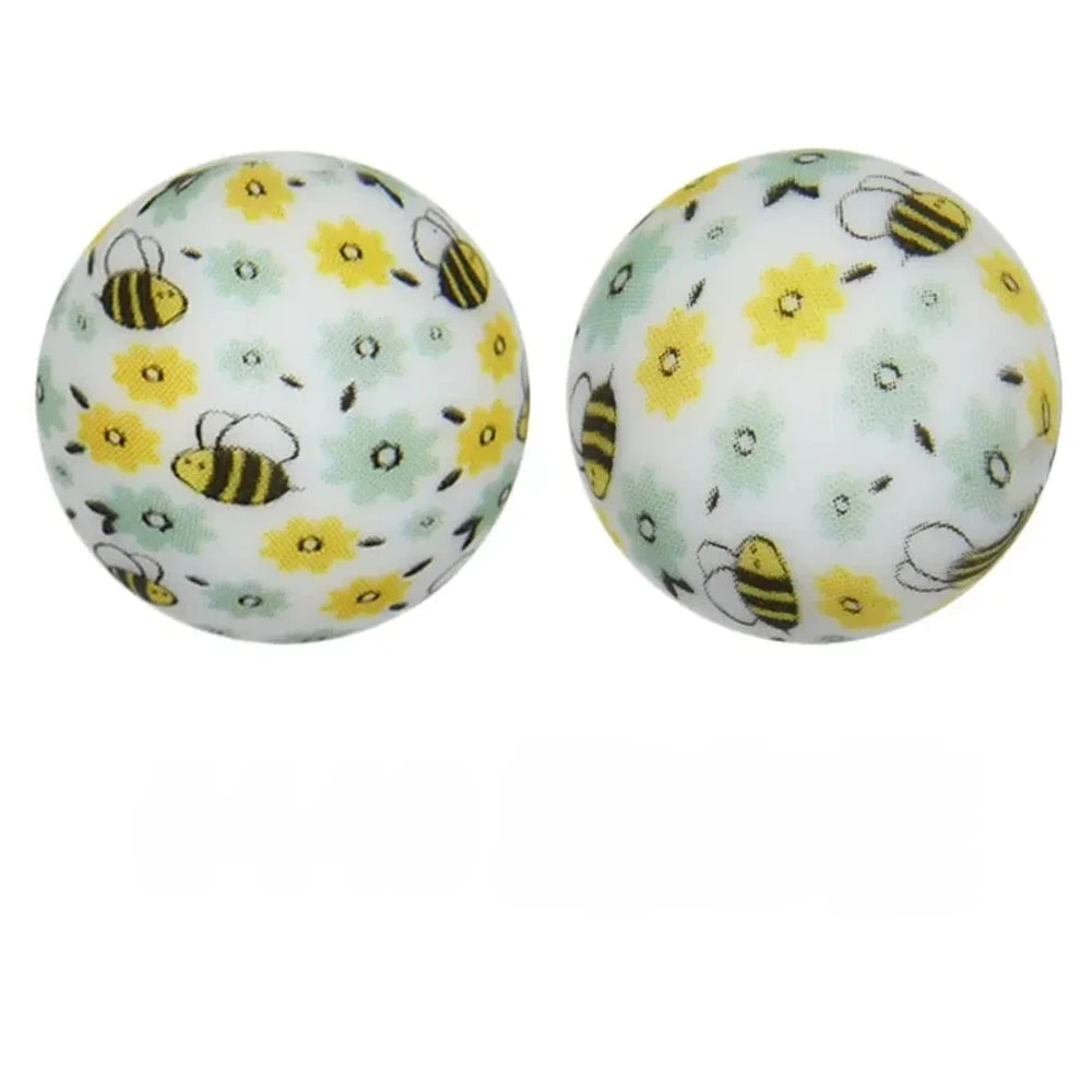 15mm Bees and Flower Printed Silicone Bead for DIY Pens Keychains