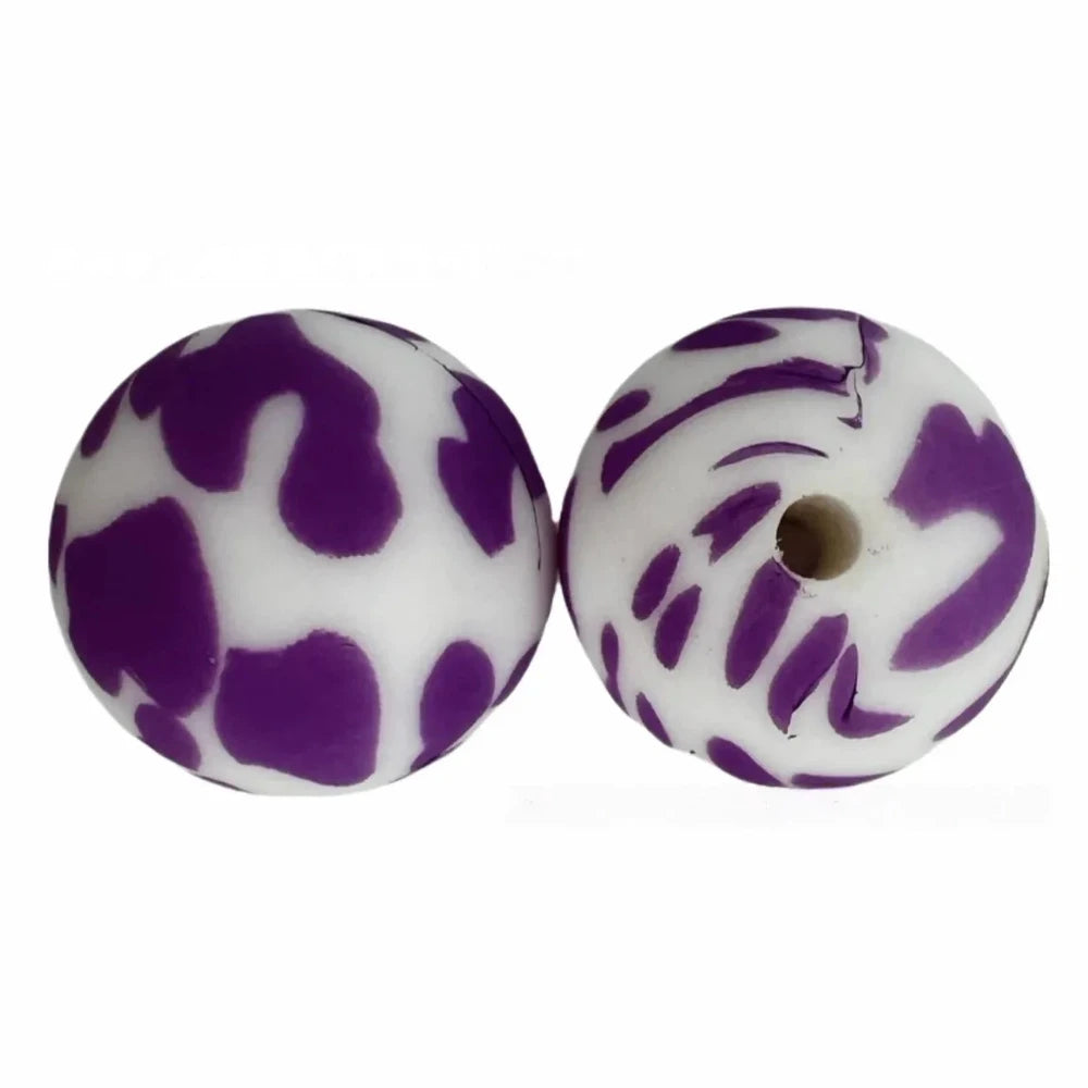15mm Purple Dots Printed Silicone Bead for DIY Bracelets Keychains