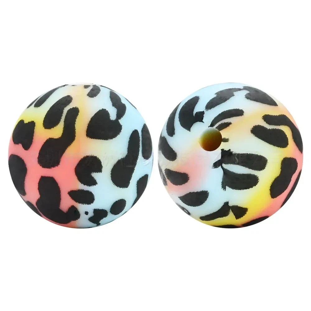 15mm Black Dots on Colorful Printed Silicone Bead for DIY Keychains Pens