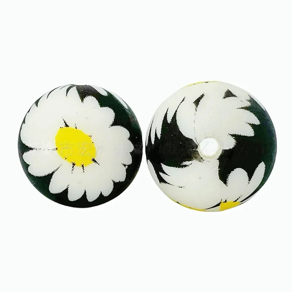 15mm Flowers Printed Silicone Bead for DIY Pens Keychain