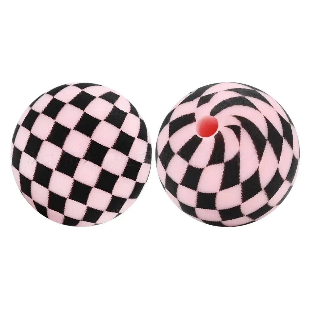 15mm Pink and Black Printed Silicone Bead for DIY Pens Keychains