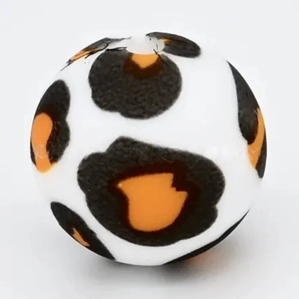 15mm Black and Orange Leopard Printed Silicone Bead for DIY Keychains Pens