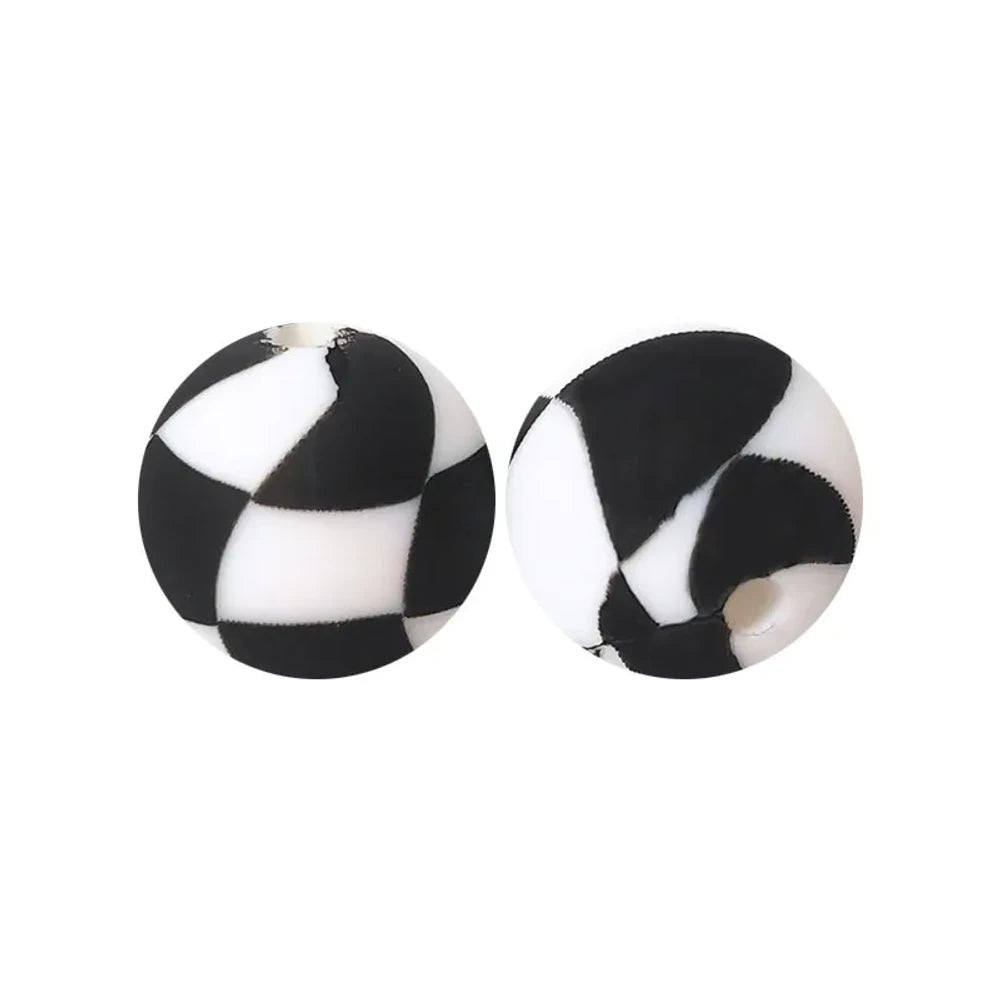 15mm Black and White Checkered Pattern Printed Silicone Bead for DIY Bracelets Pens