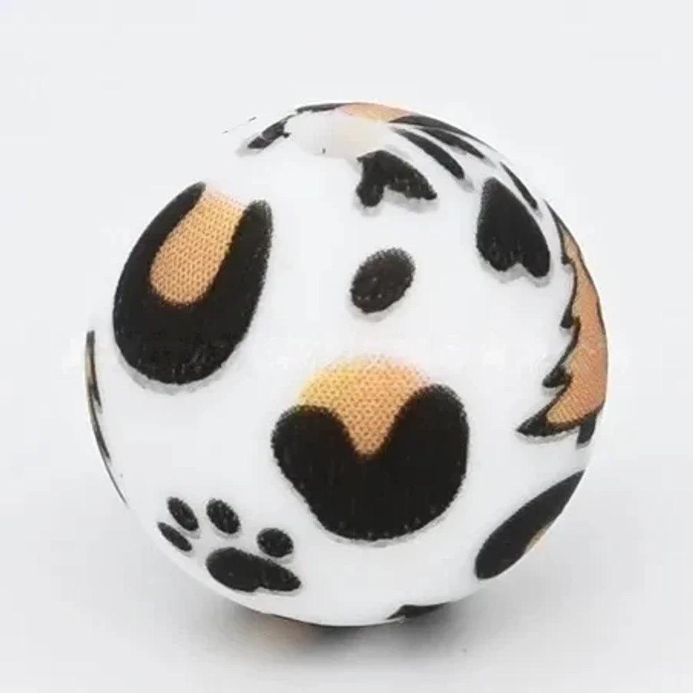 15mm Yellow Leopard on White Printed Silicone Bead for DIY Bracelets Keychains