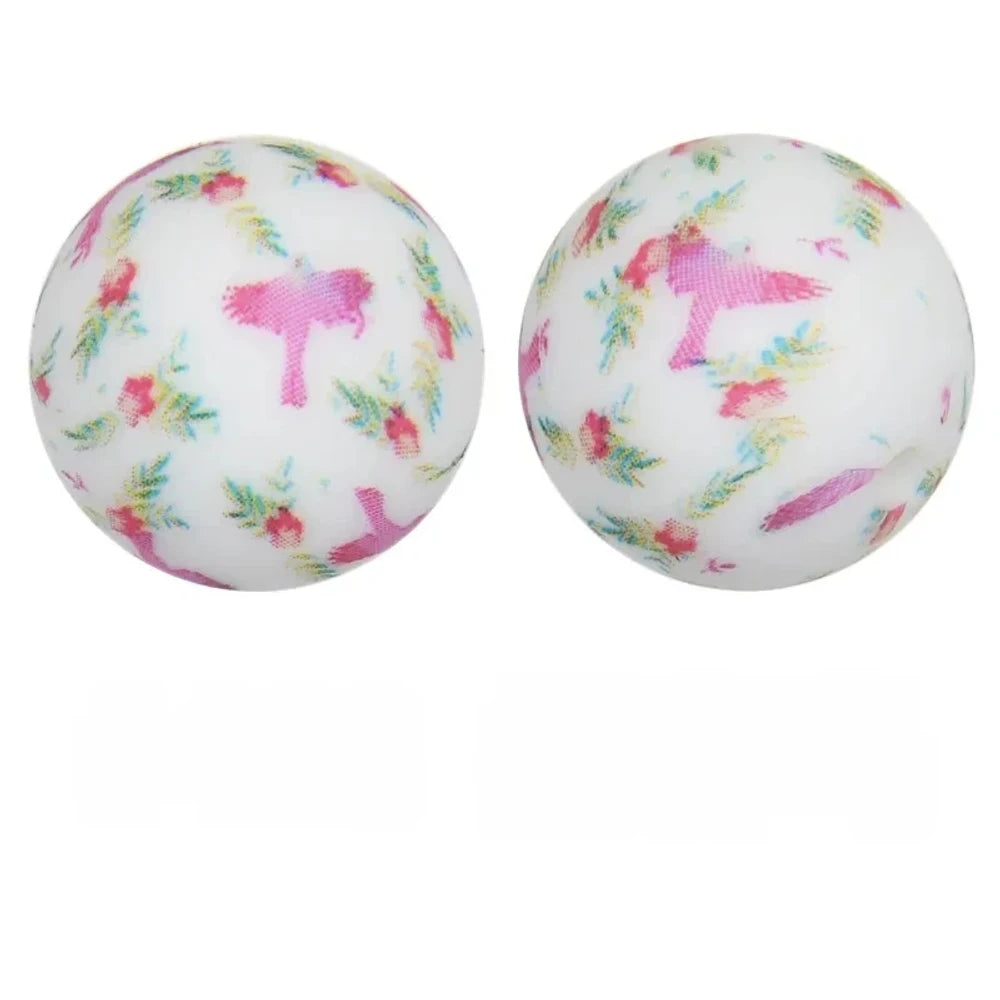 15mm Spring Herald Printed Silicone Bead for DIY Bracelet Pen