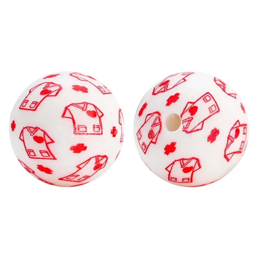 15mm Clothes Printed Silicone Bead for DIY Pens Keychains