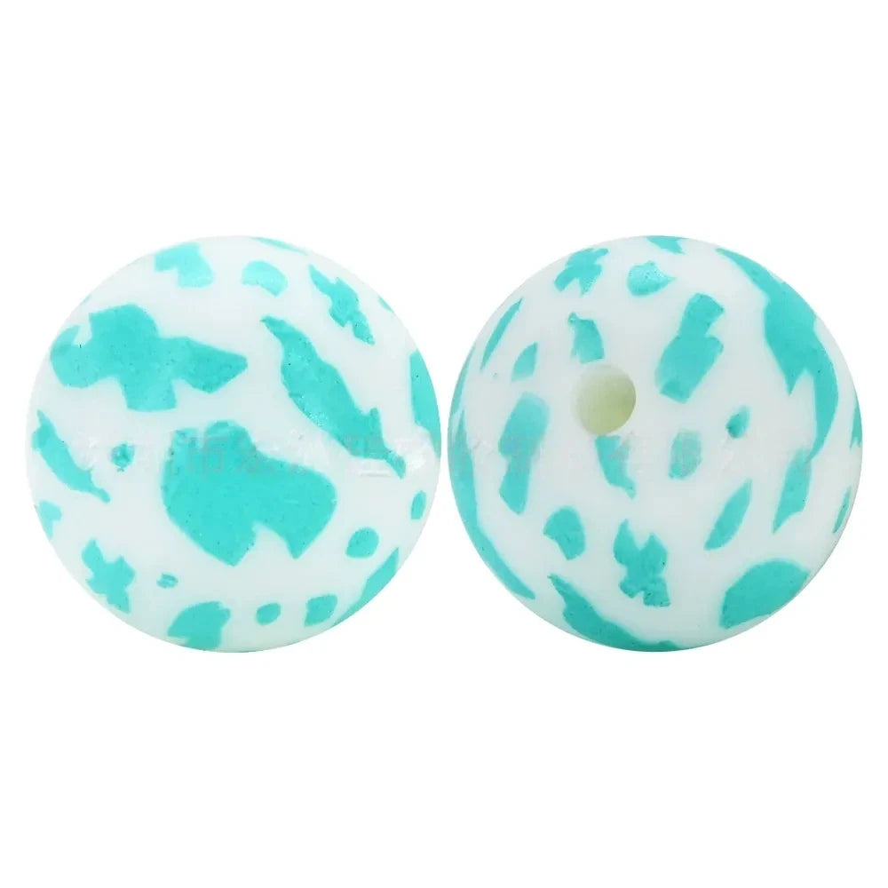 15mm Blue Dots Printed Silicone Bead for DIY Keychains Pens
